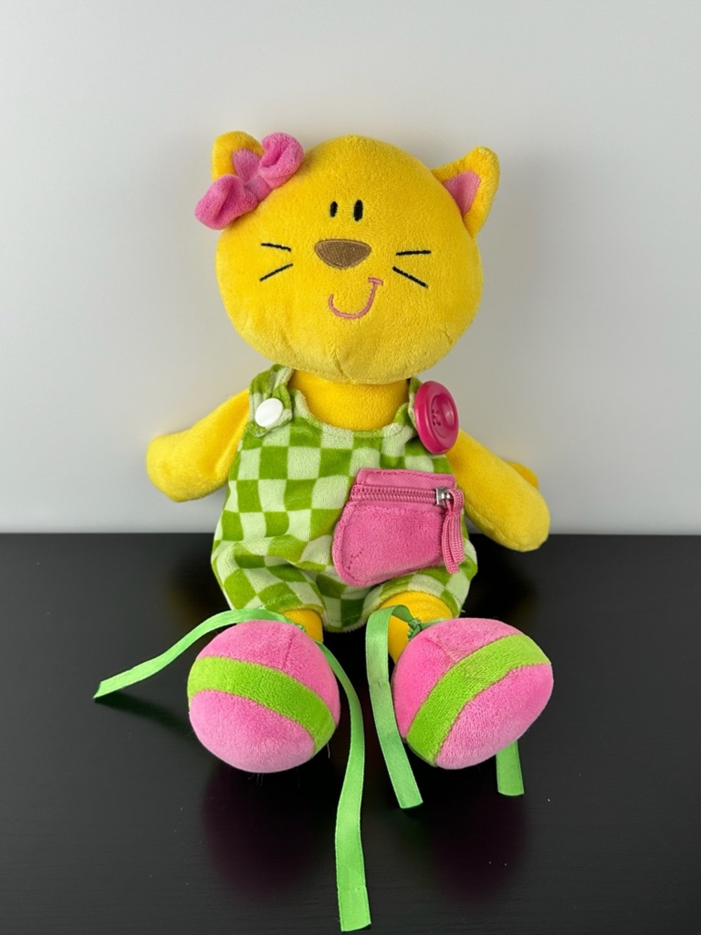 Russ Berrie Rare Dress Kid Kitty Cat Activity Doll 13” Yellow Pink Green Plush